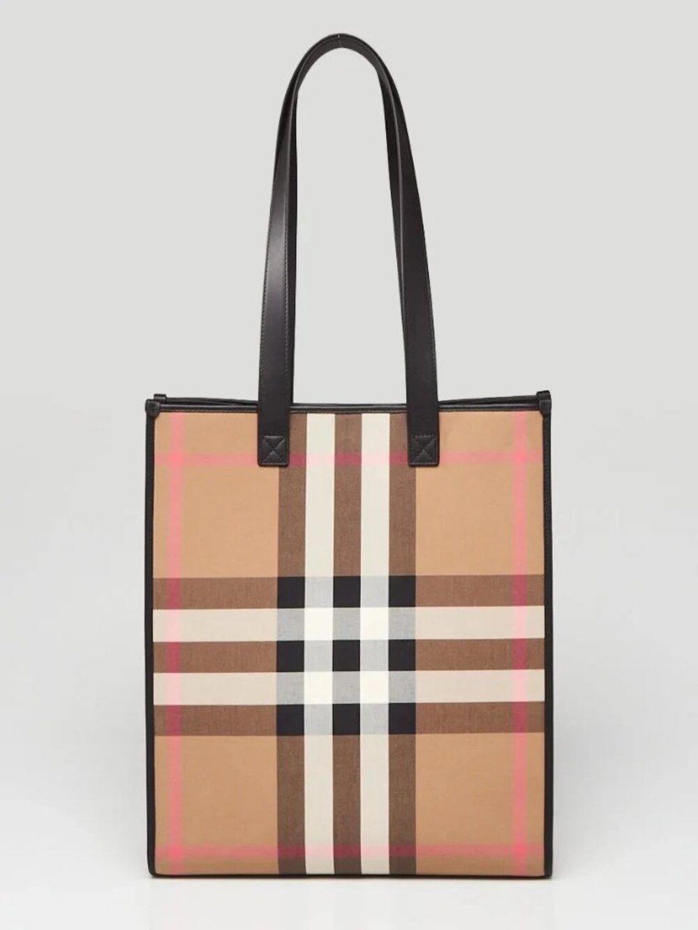 Burberry Taupe Brown Canvas/Leather Check Vertical Tote Bag - Picture 2 of 9